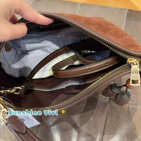 NWT COACH Laurel Shoulder Bag Tassels CCC75 Vintage Brown/Maple Suede Leather - Picture 6 of 7